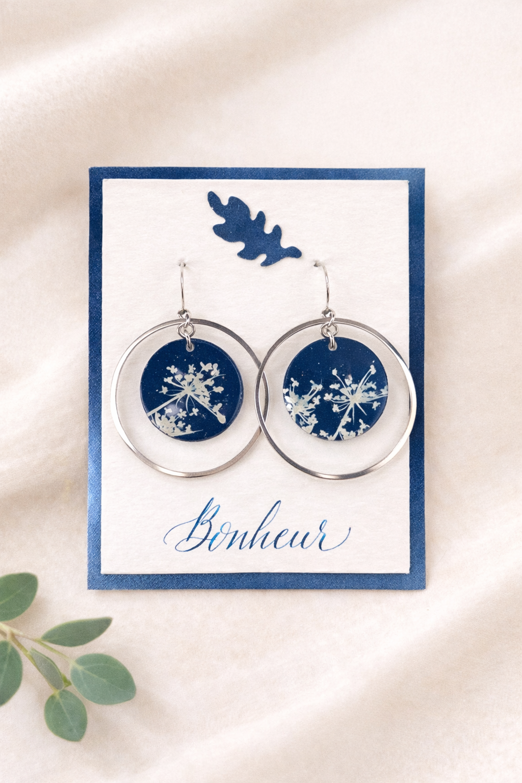 Bijou boucles d’oreilles Cyanotype anneaux