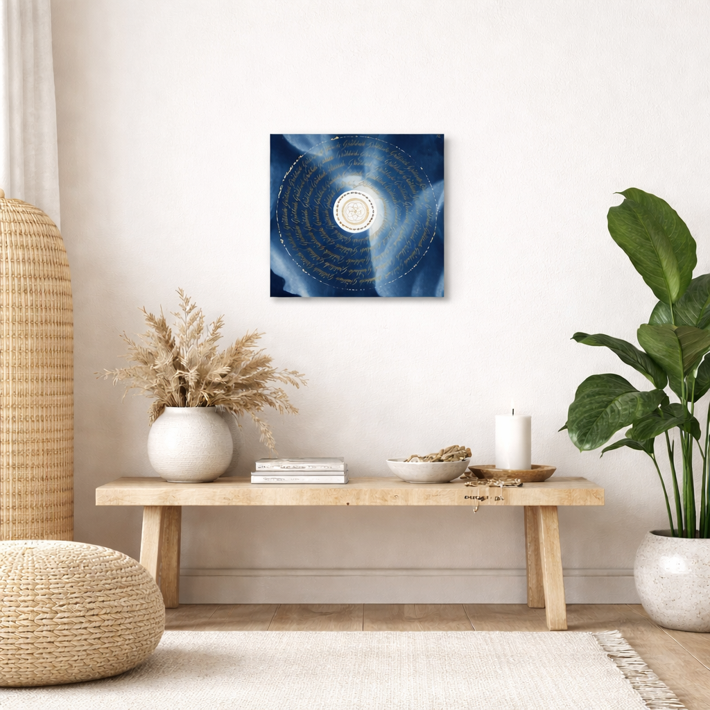 Œuvre d'art originale Gratitude – Cyanotype et calligraphie à l'encre