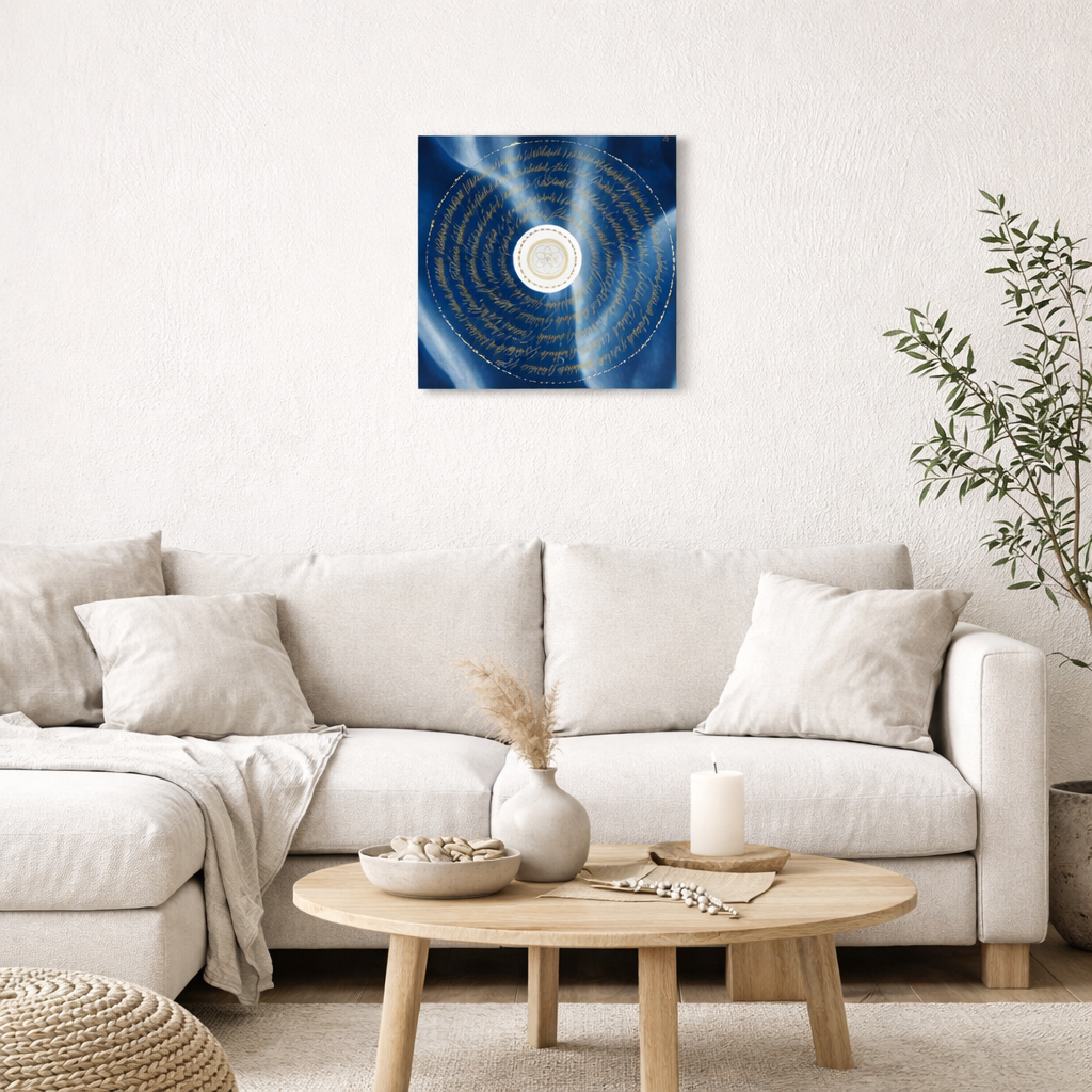 Œuvre d'art originale Gratitude – Cyanotype et calligraphie à l'encre