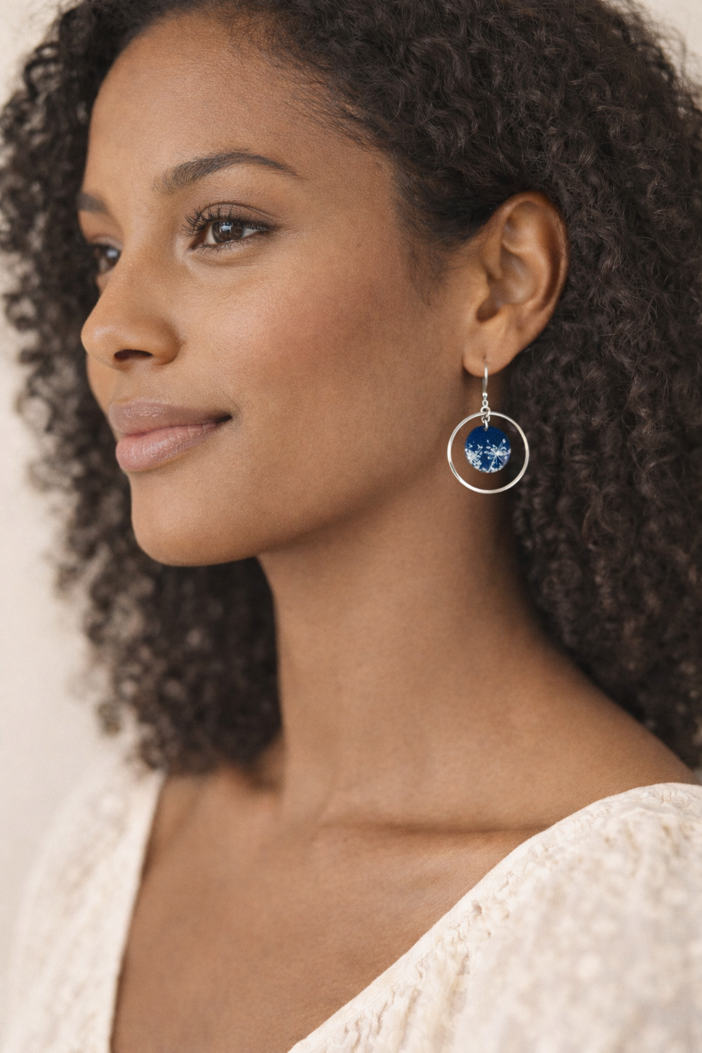 Bijou boucles d’oreilles Cyanotype anneaux