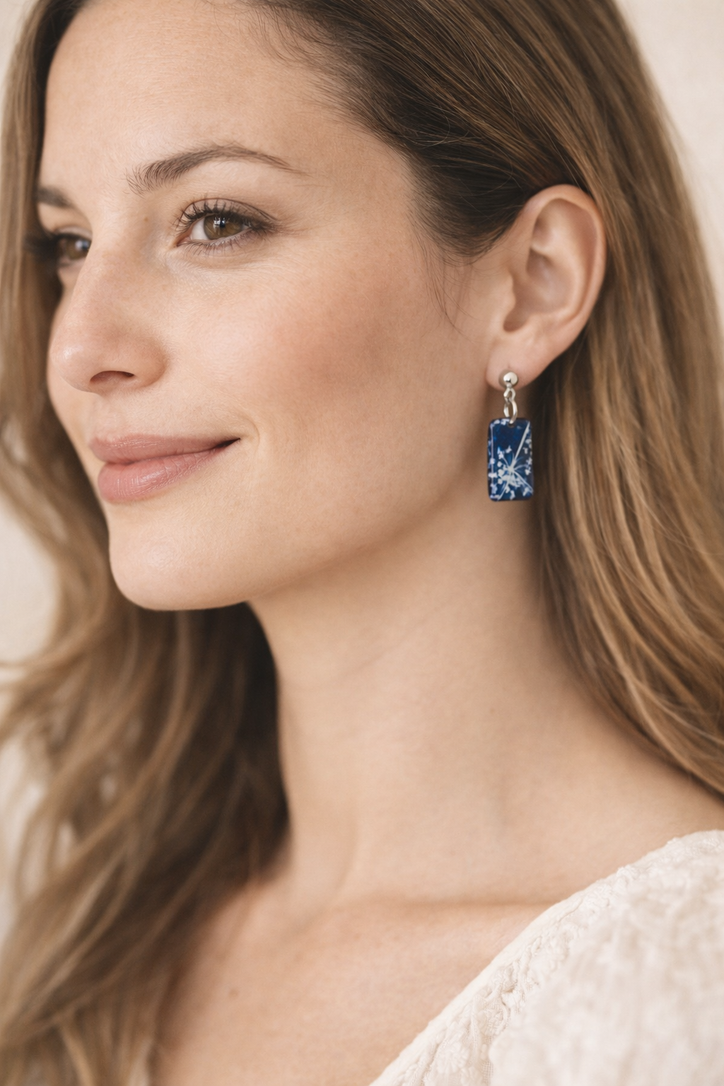 Bijou boucles oreilles Cyanotype rectangle