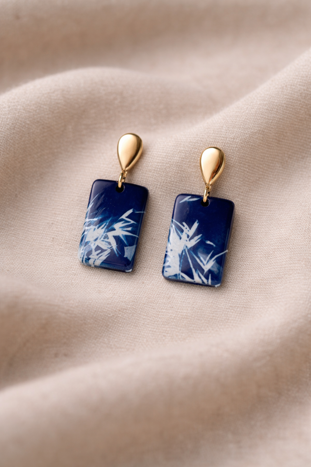 Bijou boucles d’oreilles Cyanotype rectangle « Douceur »