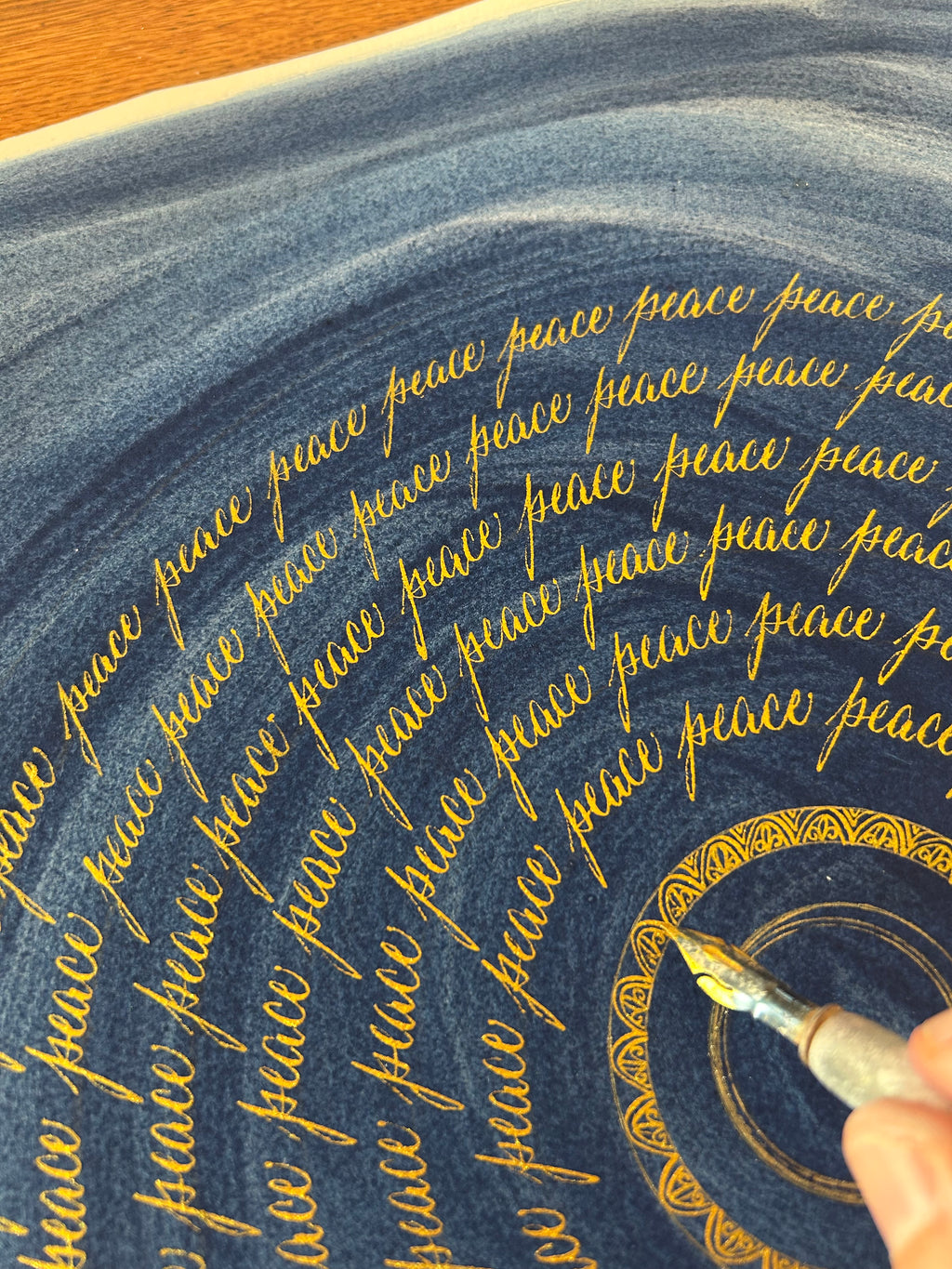 oeuvre originale avec signature calligraphie fait main mandala cyanotype énergie