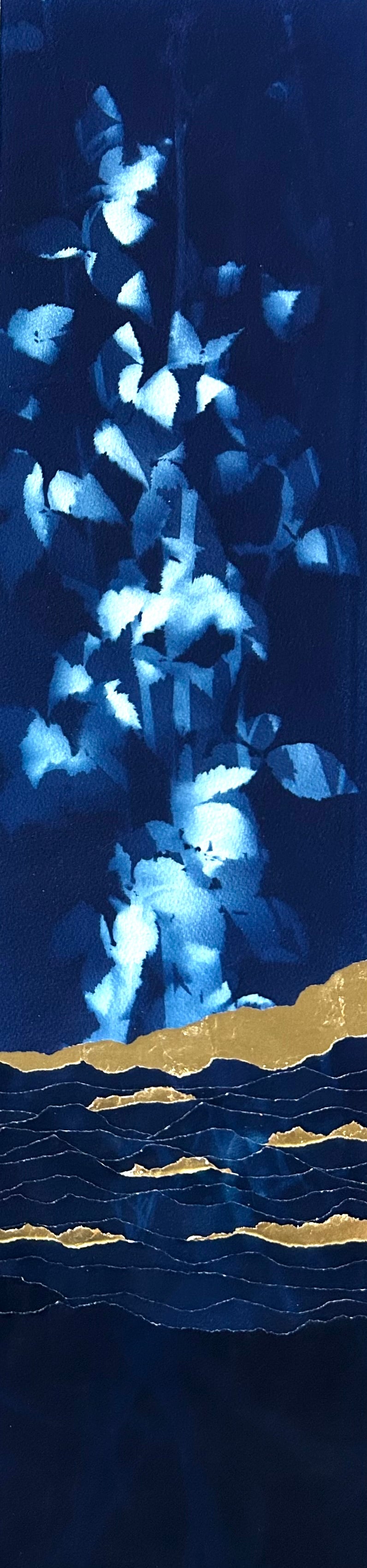 Œuvre d'art originale Envol céleste – Cyanotype et feuille d'or 24 carats