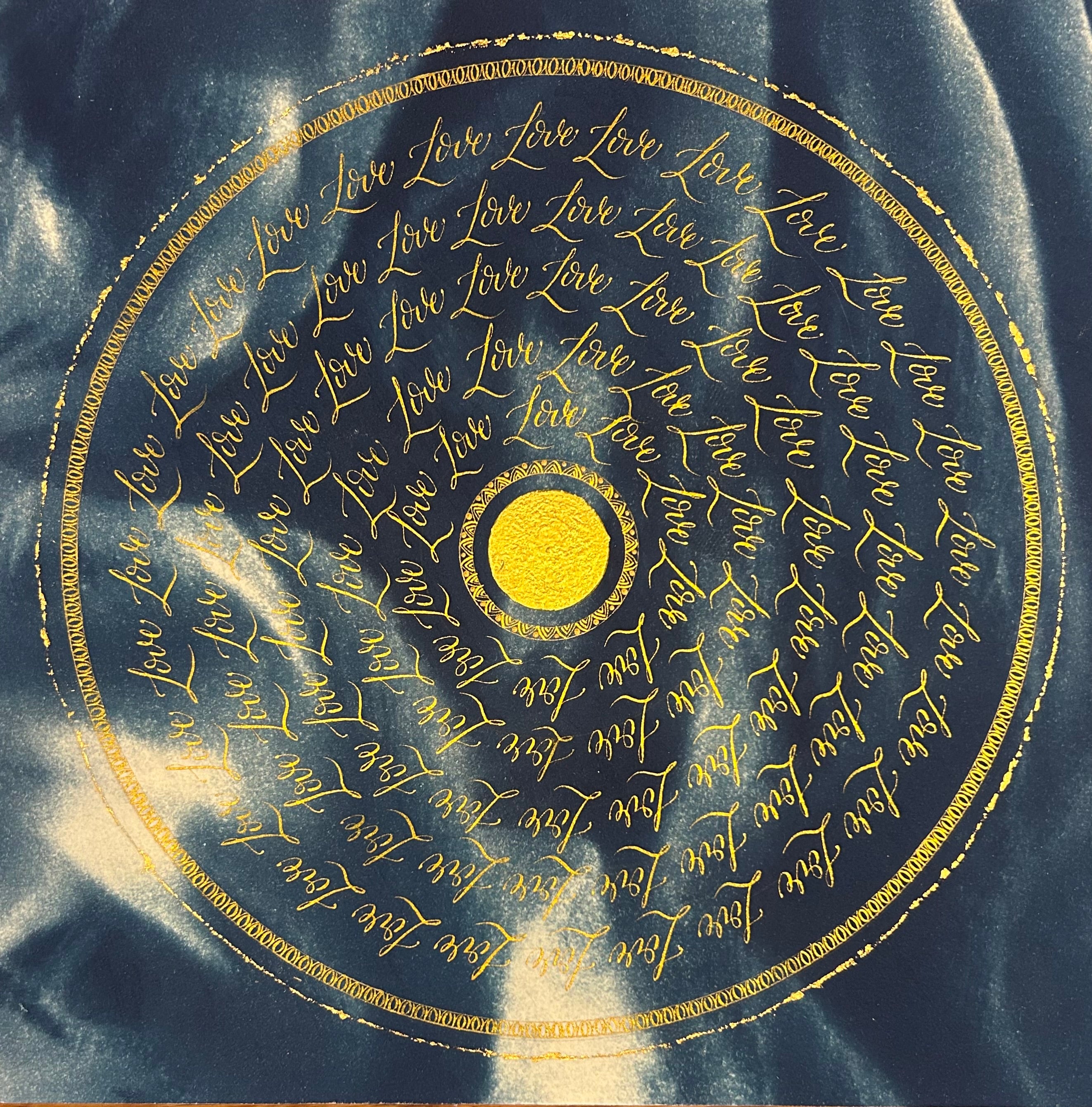 Œuvre d'art originale Love – Cyanotype et calligraphie à l'encre