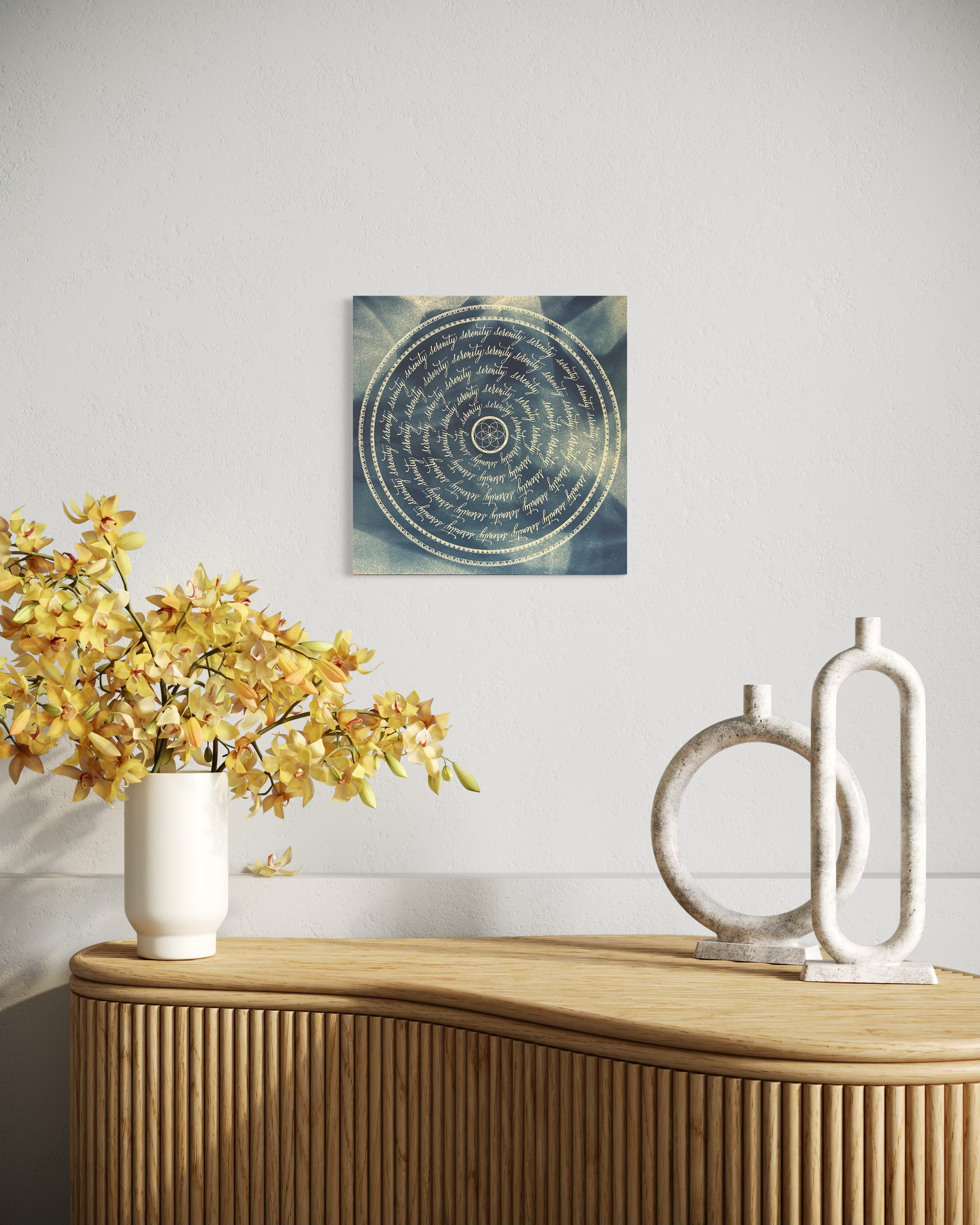 Œuvre d'art originale Serenity – Cyanotype et calligraphie à l'encre