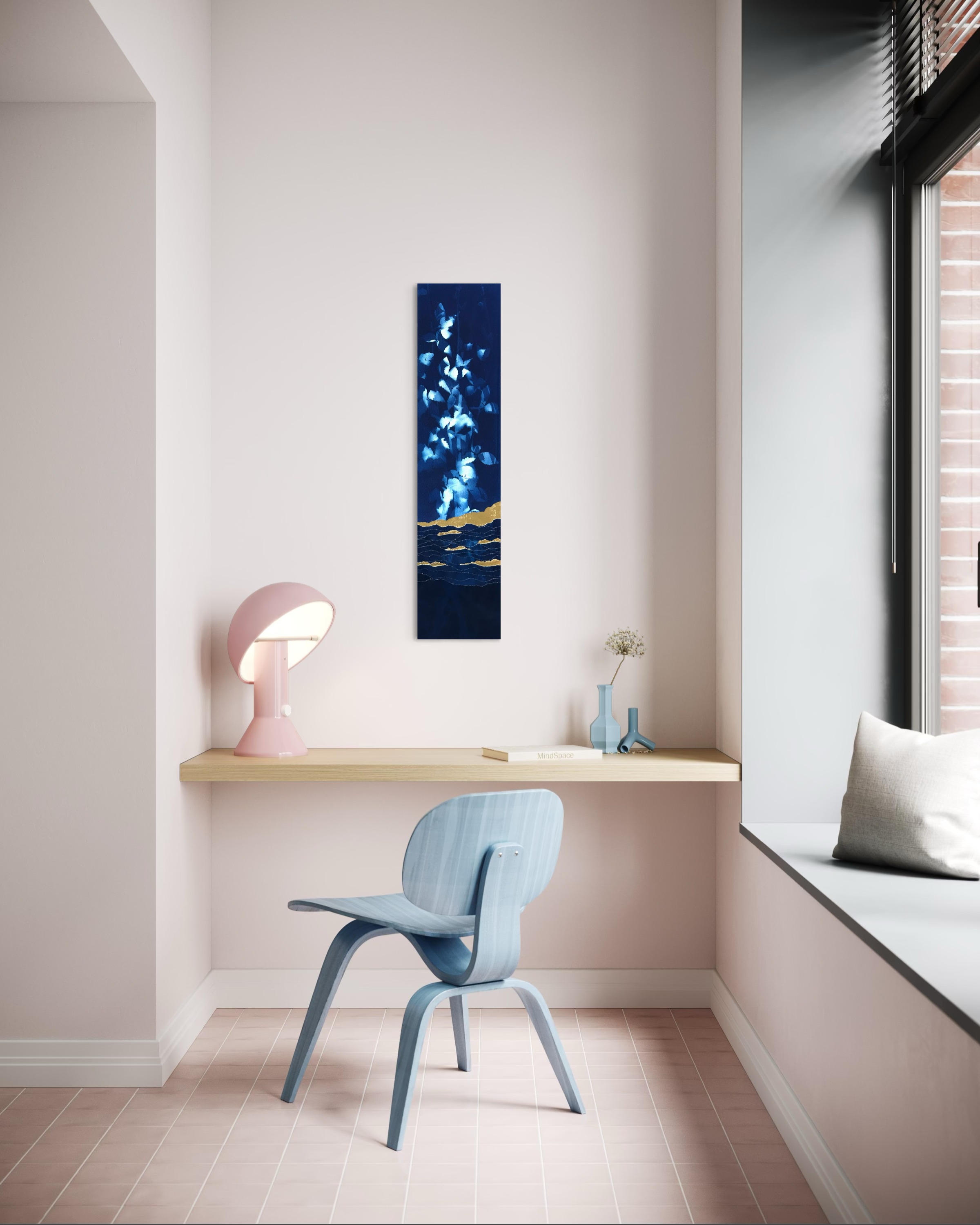 Œuvre d'art originale Envol céleste – Cyanotype et feuille d'or 24 carats