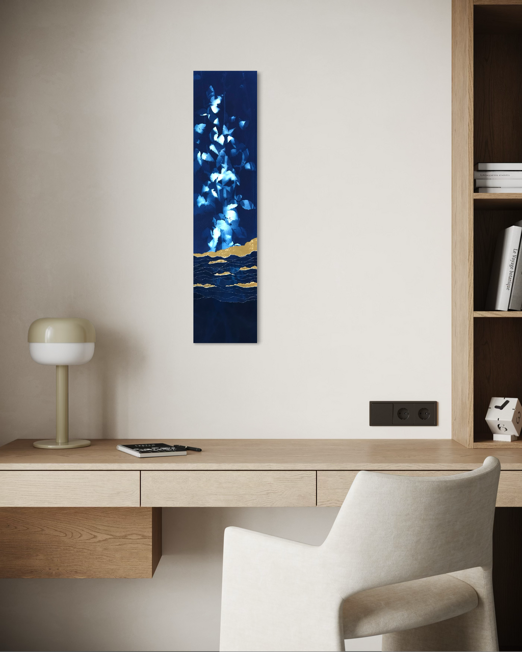 Œuvre d'art originale Envol céleste – Cyanotype et feuille d'or 24 carats