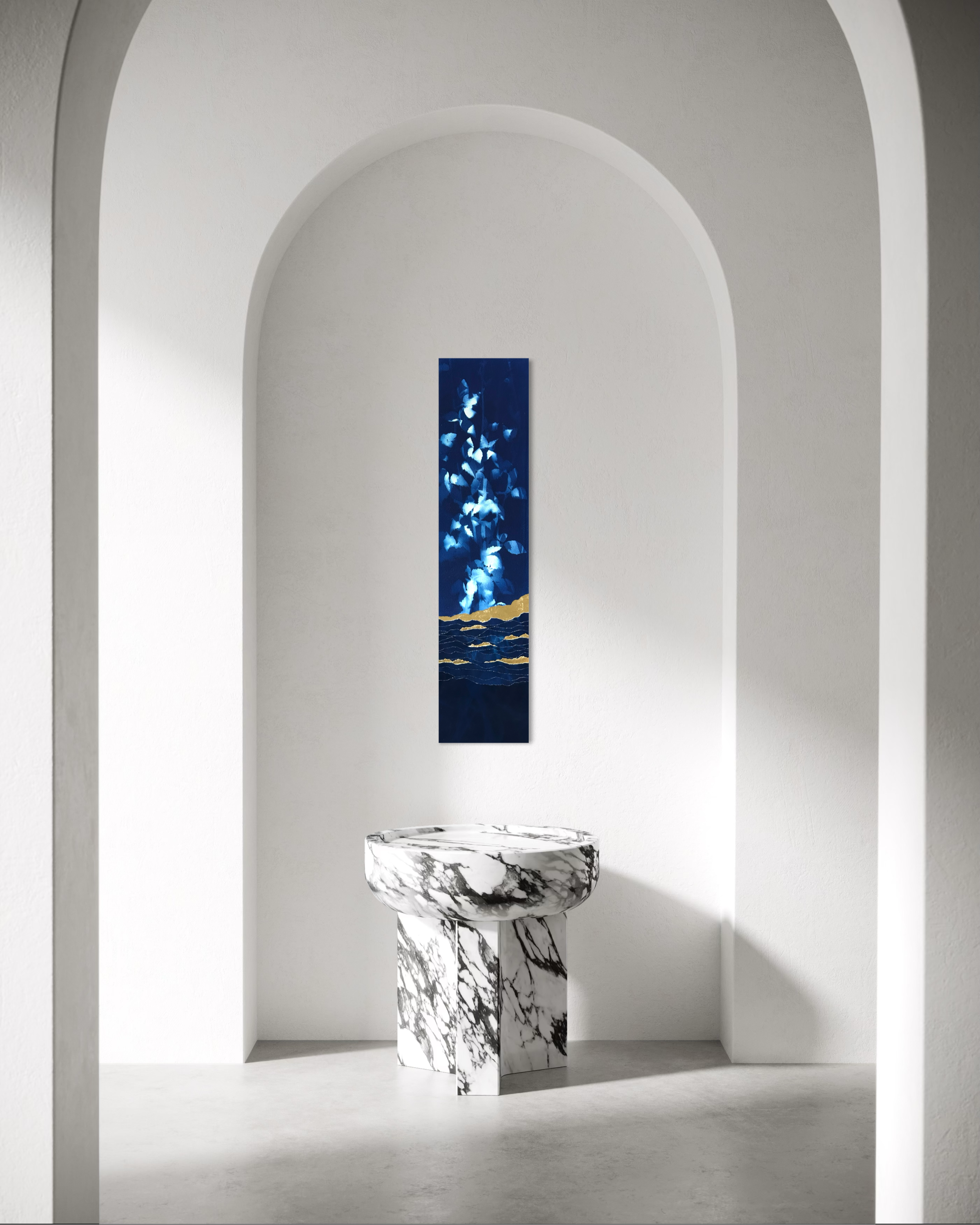 Œuvre d'art originale Envol céleste – Cyanotype et feuille d'or 24 carats