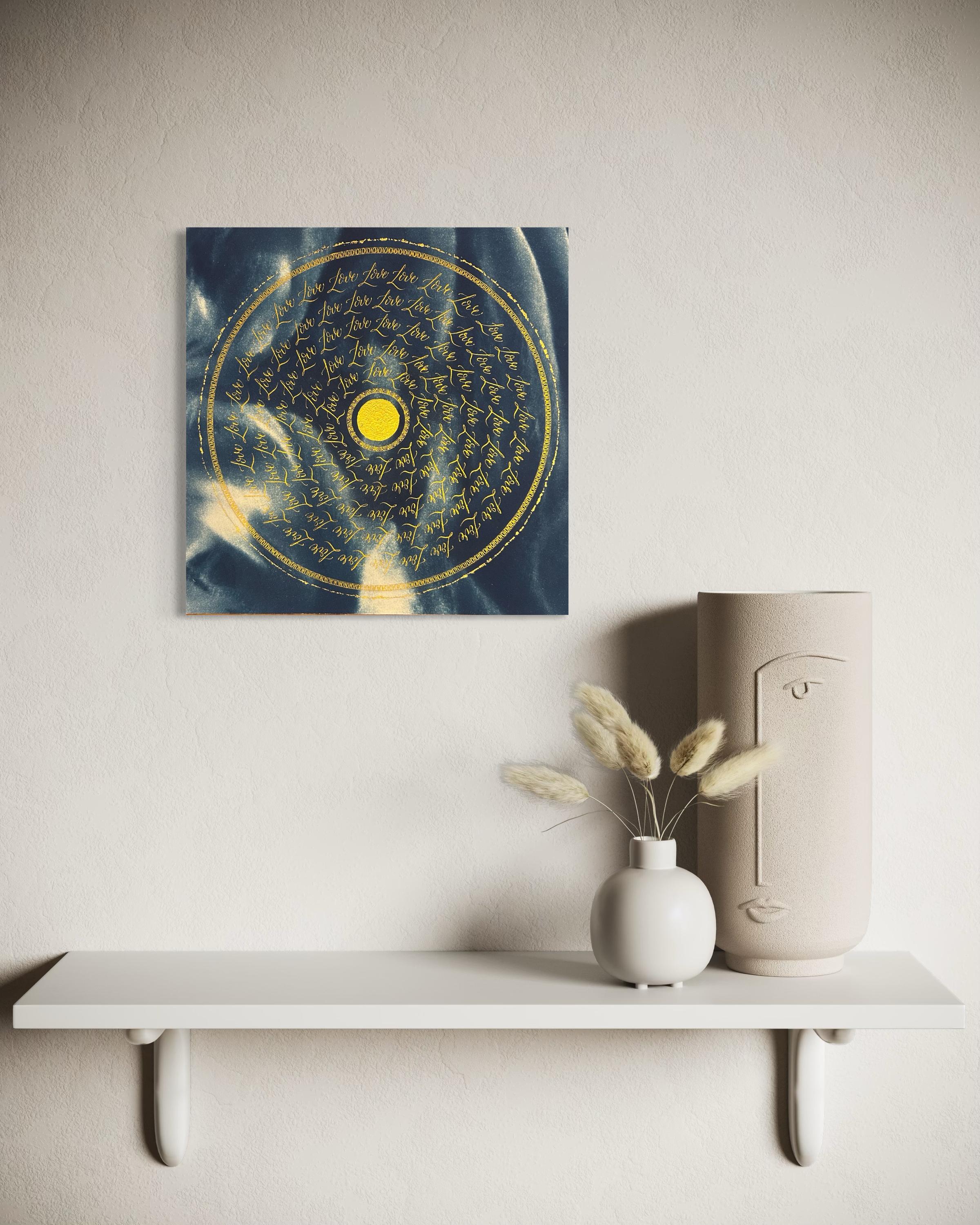 Œuvre d'art originale Love – Cyanotype et calligraphie à l'encre