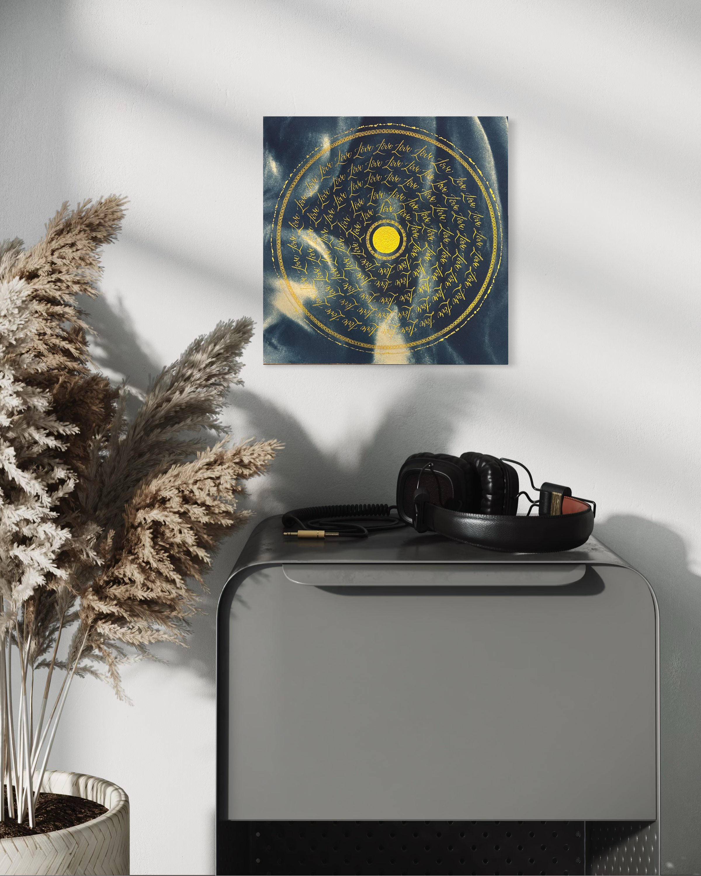 Œuvre d'art originale Love – Cyanotype et calligraphie à l'encre