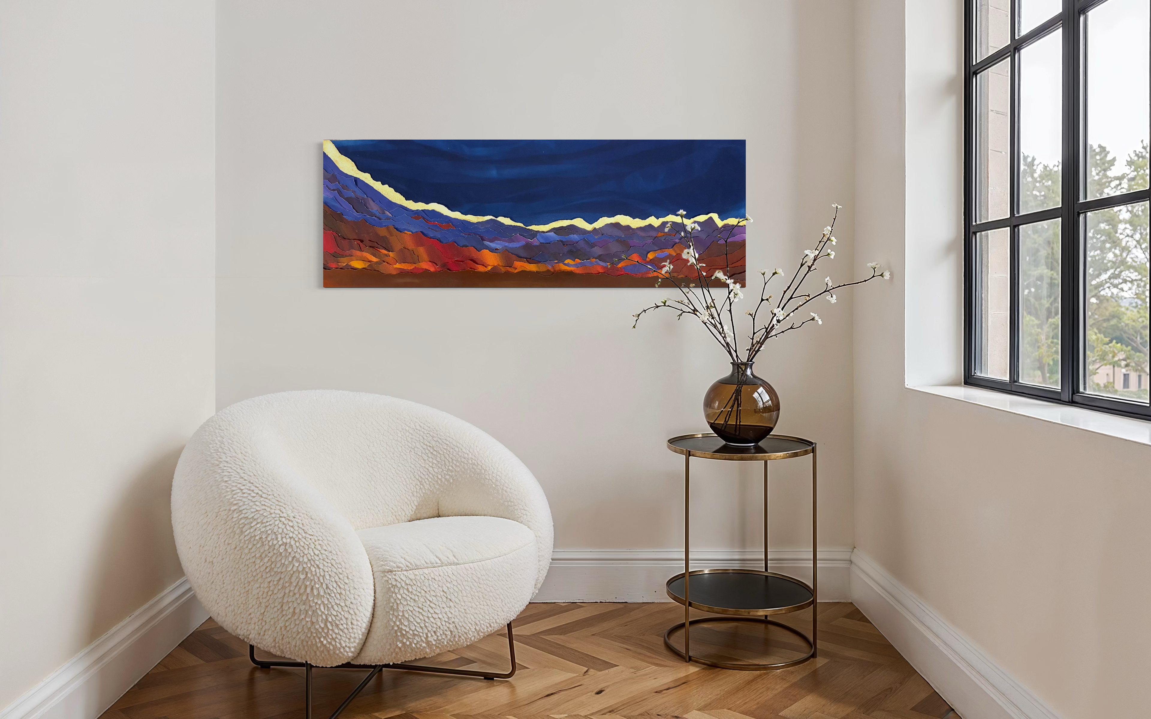 Œuvre d'art originale Renouveau – Cyanotype, pigments et feuille d’or 24 carats