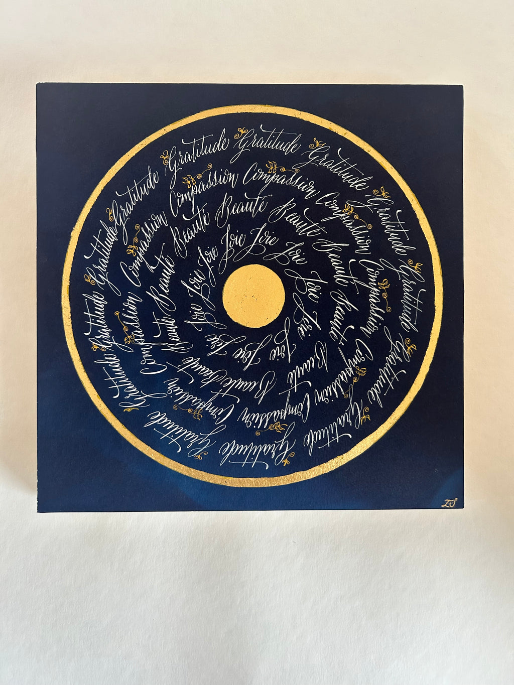 Œuvre d'art originale Puissance des mots – Cyanotype et calligraphie à l'encre