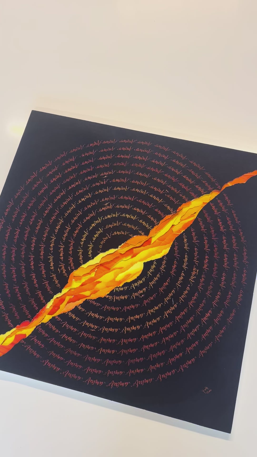 Œuvre d'art originale Amour– Cyanotype et calligraphie à l'encre